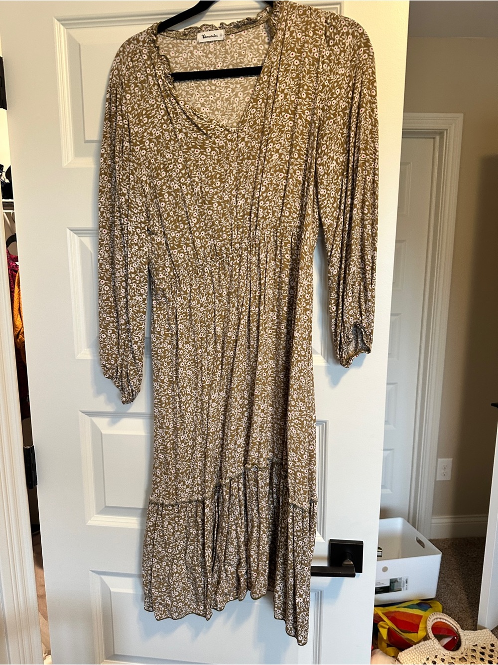 Women’s Long Sleeve Floral Midi Dress in Taupe by Universal Thread